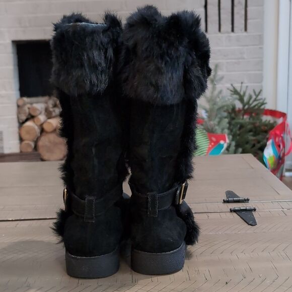 COACH Deeann Black Fur Trim Signature Winter Boots Sz 7 - Picture 3 of 14